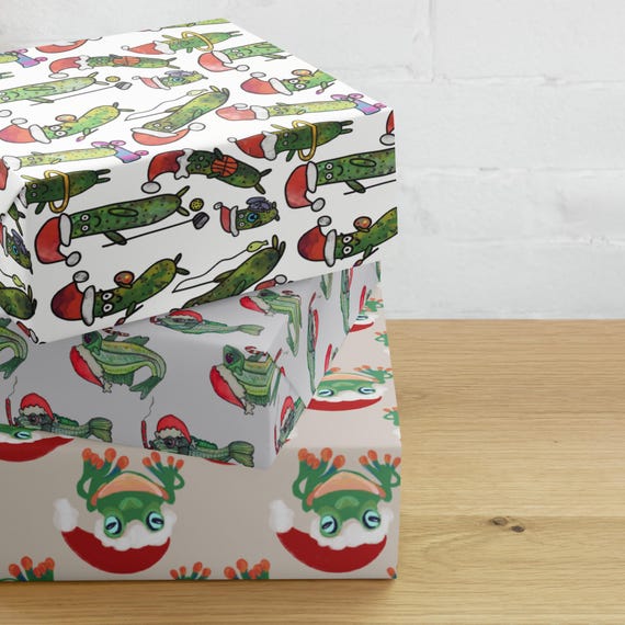 Cheeky Christmas Wrapping paper sheets (3 designs) Pickles, Fish and Frogs