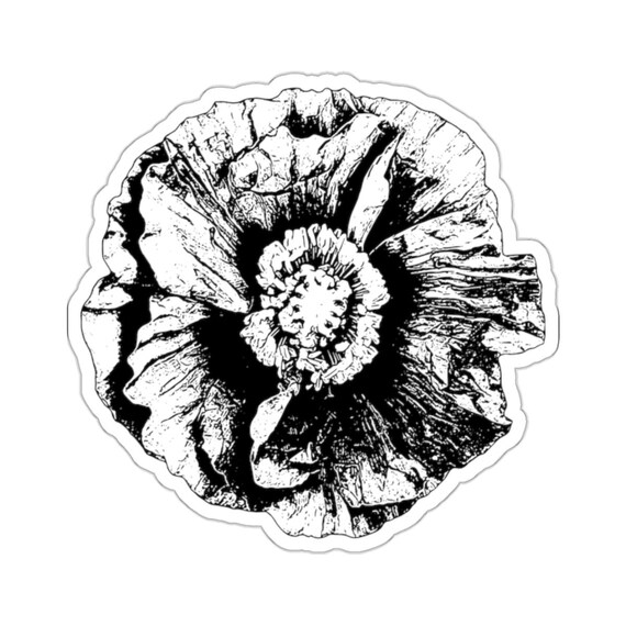 Black and White Poppy Flower Sticker: Waterproof Vinyl Decal