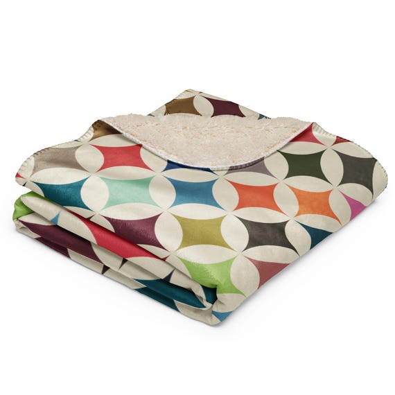 Mid Century Modern Blanket: Colorful Sherpa Fleece, Jrouxart Design