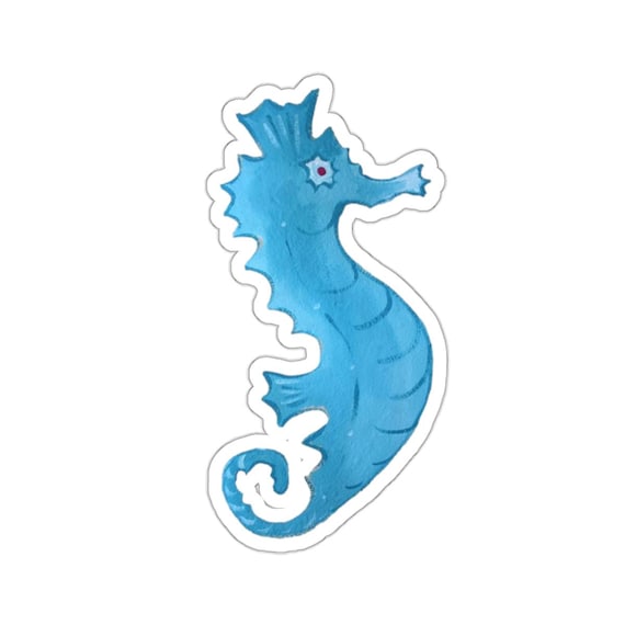 Seahorse Sticker // Hand painted blue sea horse