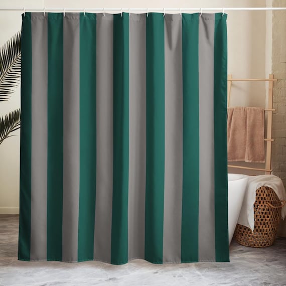 Striped Shower curtain // Green and Grey // Silver and Emerald // Bath Decor