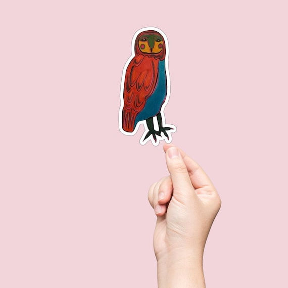 Hand Drawn Owl Sticker, Cute Bird Art, Vinyl Decal