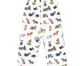 Christmas Animal Pajama Pants | Cute Holiday Animal Lounge Pants | Unisex Wide Leg Christmas Pajamas | Matching Family Sleepwear