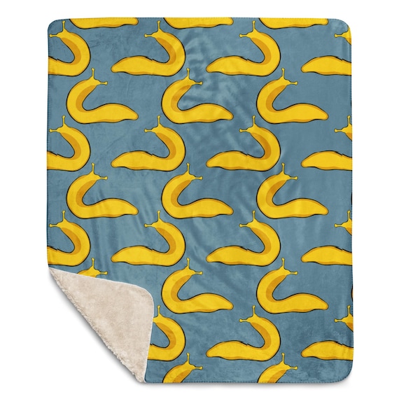 Banana Slug Sherpa Blanket: Yellow & Blue Plush Throw