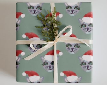 Santa Hat Cats Christmas Gift Wrap // 3 Wrapping Paper Sheets