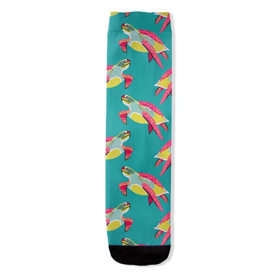 Sea Turtle Print Socks // Bright Turtle Crew Sock