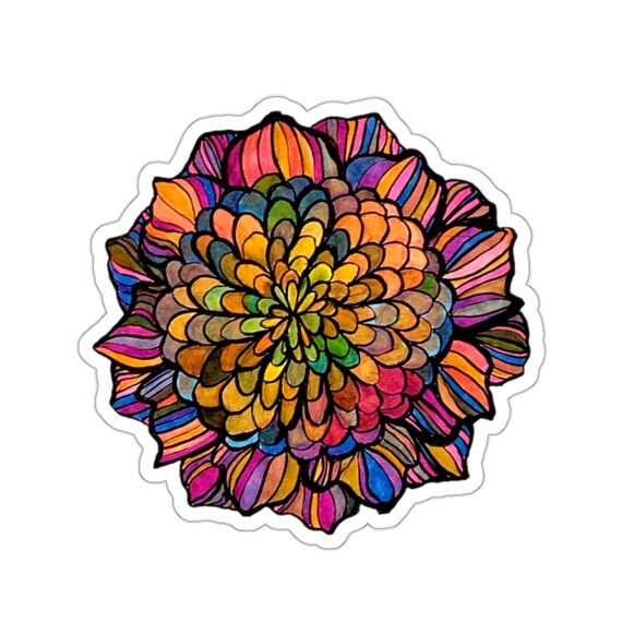 Rainbow Flower Art Sticker, Colorful Vinyl Decal