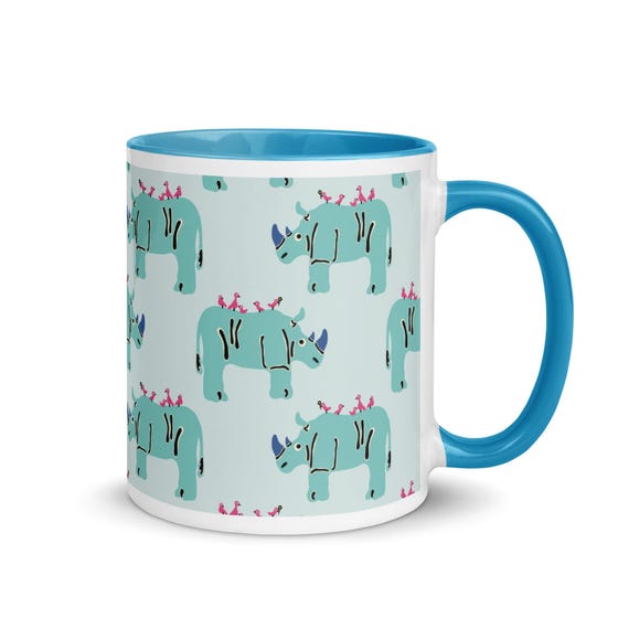 Aqua Blue Rhino Coffee Mug with Color Inside