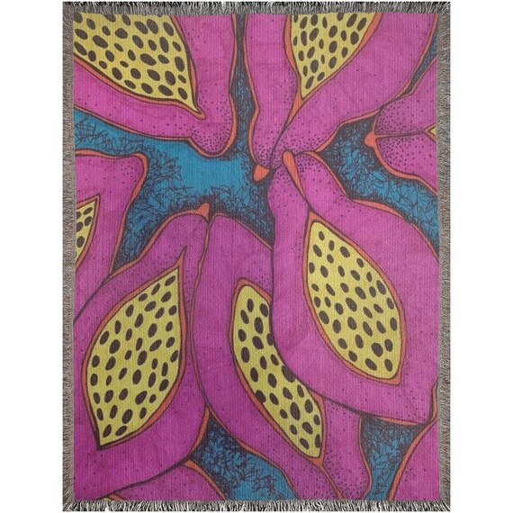 Papaya Woven Blanket / Bright Pink And Yellow / Jrouxart Hand Drawnthrow Blanket