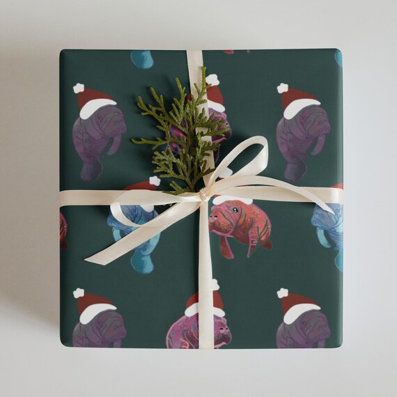 Christmas Manatee Wrapping paper sheets