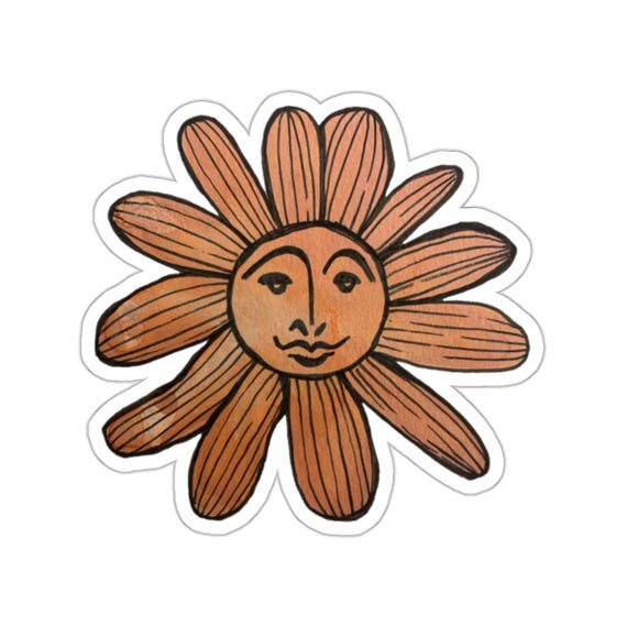 Sun Sticker / Orange Copper Sunshine Happy Face