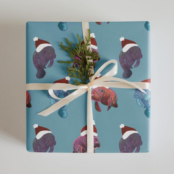 Santa Manatee Christmas Wrapping Paper Sheets