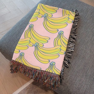 Couverture tissée banane / Jeté bananes roses et jaunes