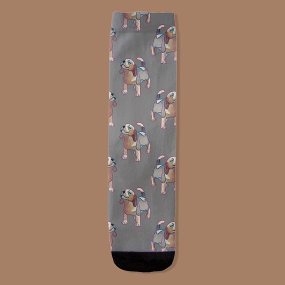 Cute Dog Socks / Dog Print Crew Socks by Jrouxart