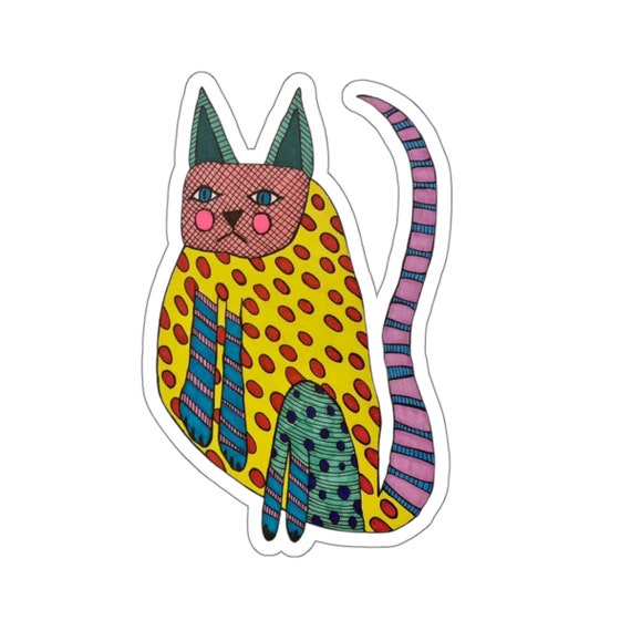 Polka Dot Cat Sticker: Unique Handmade Vinyl Decal