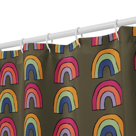Rainbow Shower Curtain, Boho Kids Bathroom Decor, Colorful Nursery Bath, Retro Rainbow Home Style