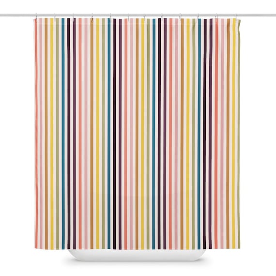 Colorful Striped Shower Curtain, Modern Bathroom Decor, Bold Rainbow Stripe Bath, Playful Home Style