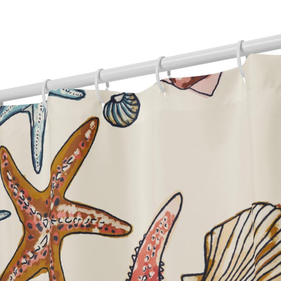 Sea Star Shower Curtain, Starfish Curtain, Coastal Bathroom Decor, Beach House Ocean Theme, Nautical Sea Life Bath, Summer Coastal Home