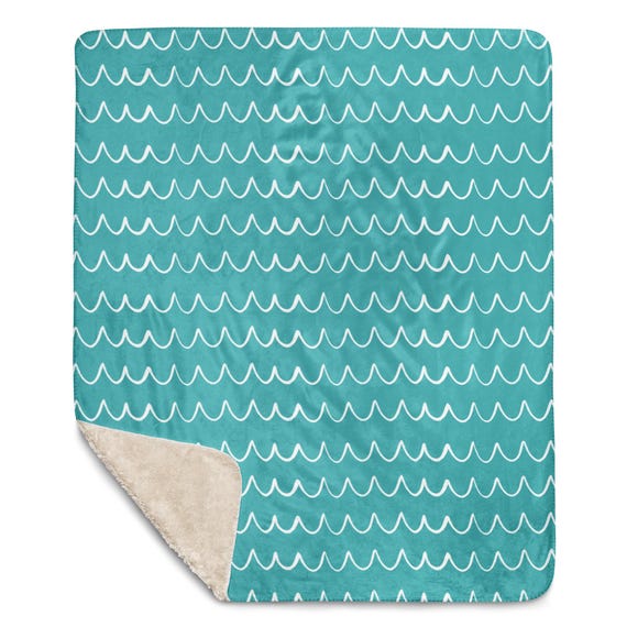 Aqua Blue Waves Blanket / Modern Design / Soft Sherpa blanket / Cool Cozy Turquoise Blanket