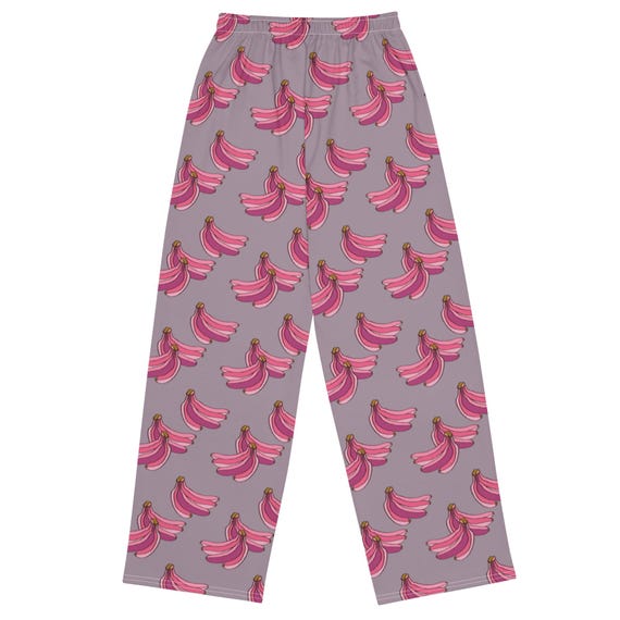 Pink Bananas on Casual Wide Leg Leisure Pants / Unisex Pajamas or Lounge Wear