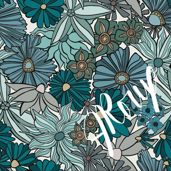 Teal Floral Duvet Cover: Hand-Drawn Whimsical Bedding
