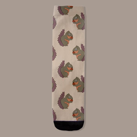 Squirrel Crew Socks, Cute Animal Print, Cozy Novelty Footwear, Fun Nature Design, Gift For Wildlife Lovers, Snack Lover Apparel
