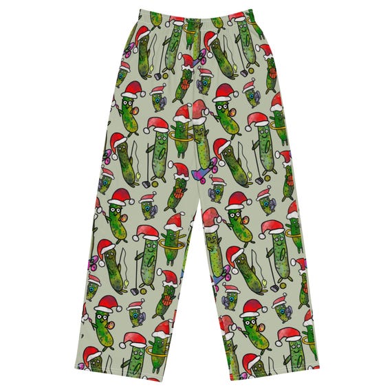 Christmas Pickle Pajama Pants, Funny Holiday Lounge Pants, Cute Christmas Gift, Festive Sleepwear