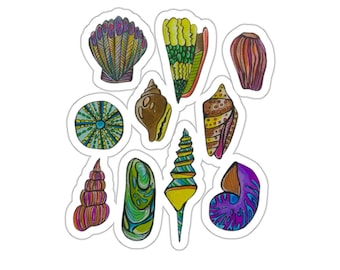 Hand Drawn Seashell Sticker: Colorful Ocean Art