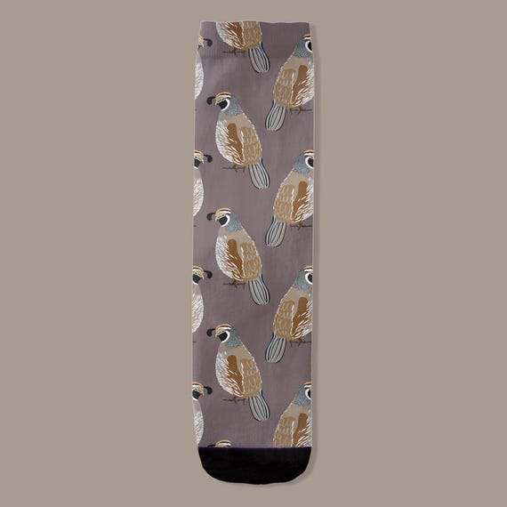 Quail Bird Cushioned Crew Socks - California Inspired Design, Bird Lover Gift, Novelty Footwear, Cozy Animal Print Stockings, Wildlife