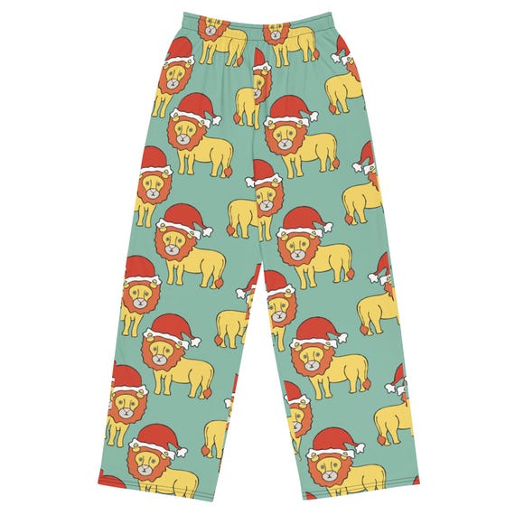 Festive Christmas Lion Wide-Leg Pants | Unisex All-Over Print Holiday Loungewear