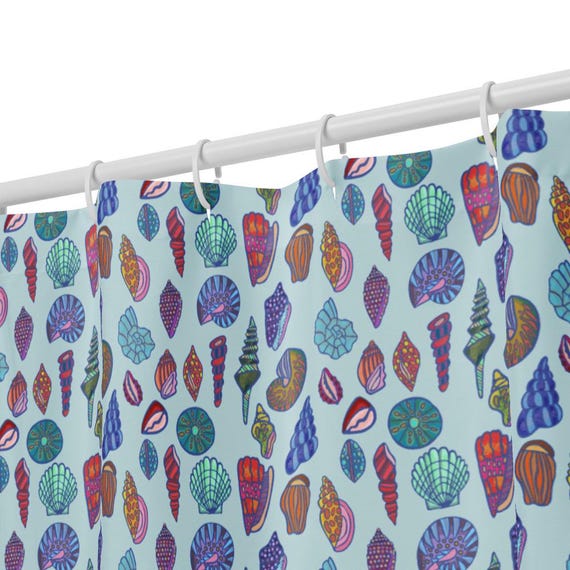 Seashell Shower Curtain / Sea Shells On Blue