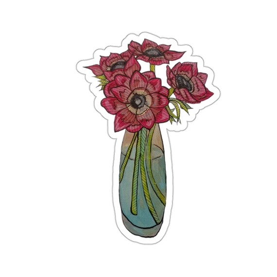 Red Flower Bouquet Sticker: Pretty Floral Illustration