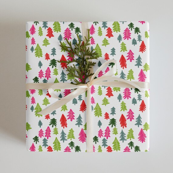 Merry and Bright Christmas Trees Wrapping Papers / 3 Sheets of Gift Wrap