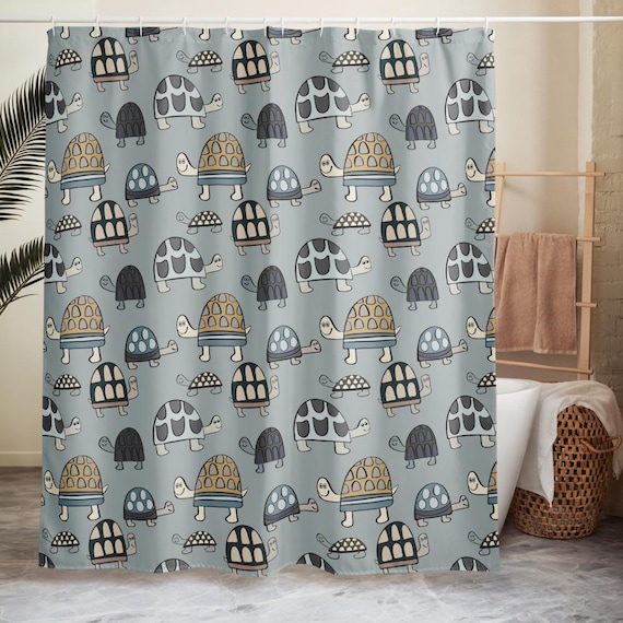 Turtle Shower Curtain, Cute Animal Bathroom Decor, Kids Coastal Bath, Playful Whimsy Home