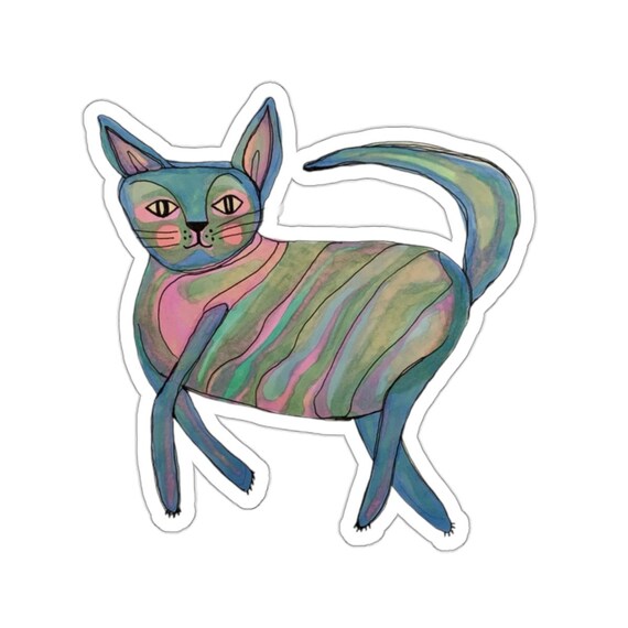 Pretty Cat Sticker, Hand Drawn Pastel Cat