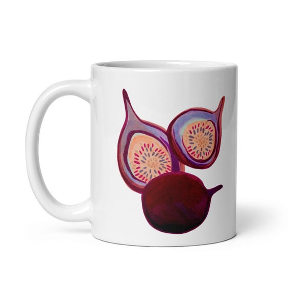 Figs Mug / Fig Illustration by Jrouxart on a White glossy mug