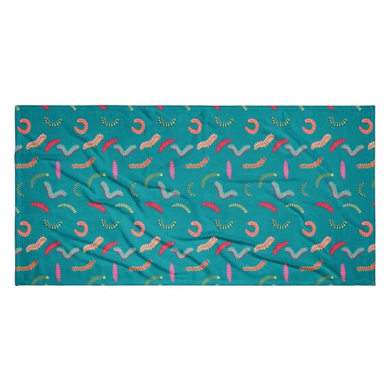 Caterpillar Beach Towel / Fun Bright Bug Themed Pool Towel / Unique Caterpillar Whimsy Towel
