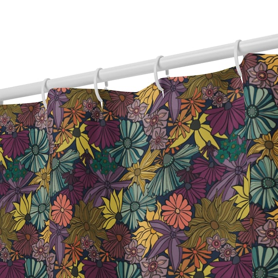 Floral Shower Curtain, Colorful Wildflower Bathroom Decor, Boho Maximalist Bath, Botanical Garden Home Design