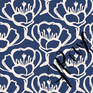 Floral Chic Duvet Cover / Navy And Ivory Flower Design