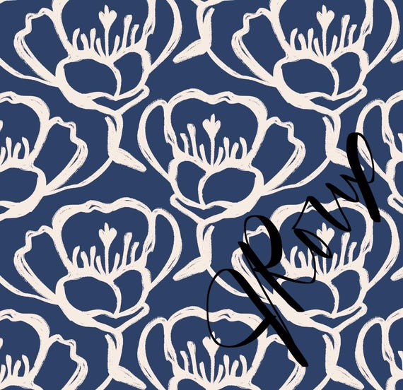 Floral Chic Duvet Cover / Navy And Ivory Flower Design