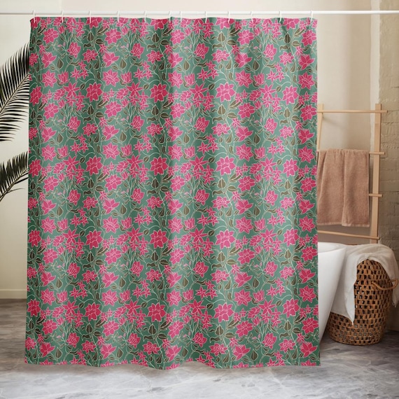 Pink Floral Polyester Shower Curtain