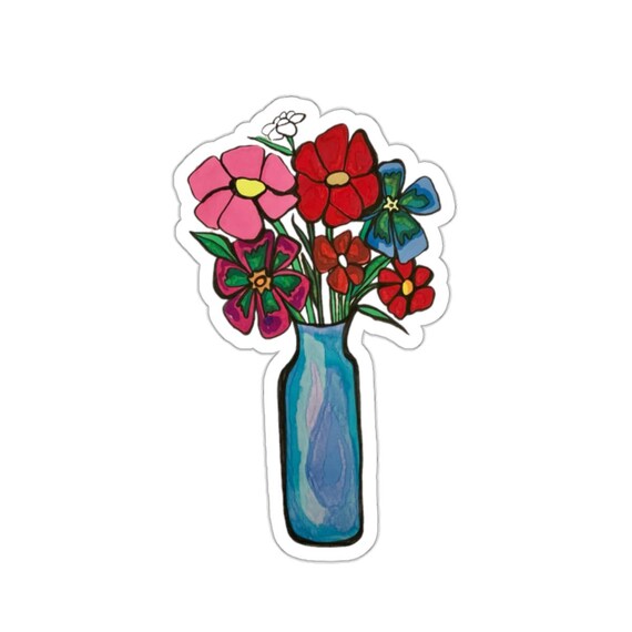 Hand-Drawn Flower Vase Sticker: Waterproof Vinyl Decal