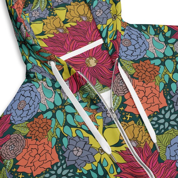 Electric Garden Floral Unisex Zip Hoodie