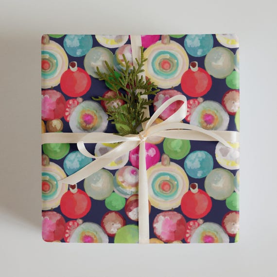 Vintage glass Christmas ornaments wrapping paper sheets