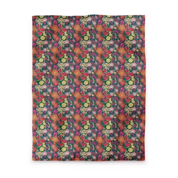 Bold Flower Duvet Cover, Colorful Boho Bedding, Modern Floral Pattern Quilt Cover, Vibrant Botanical Design