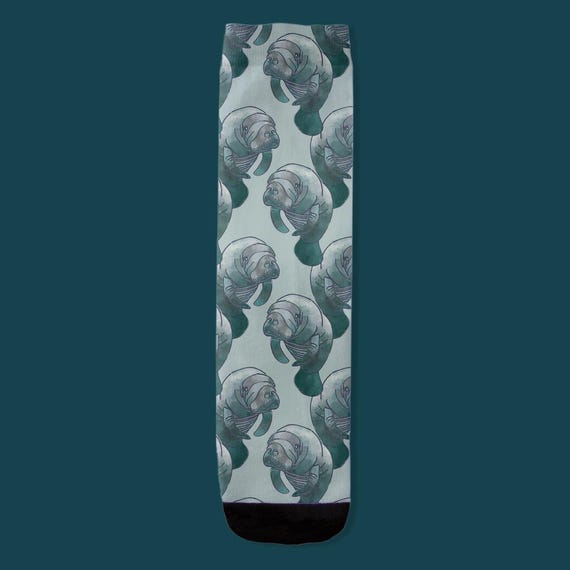 Manatee Print Socks // Blue Manatee Swimming In The Ocean