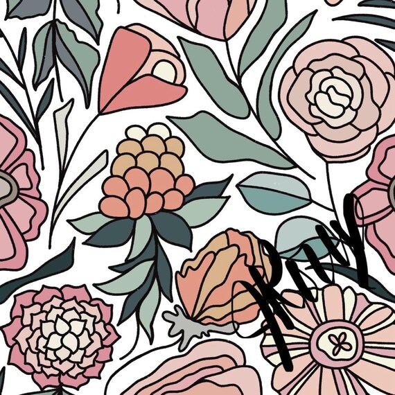 Sage Green and Blush Pink Flowers Duvet cover