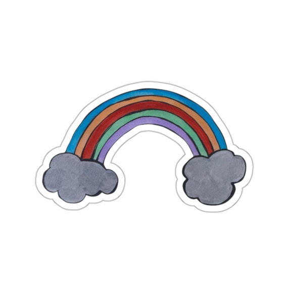 Rainbow Sticker // Hand Drawn Rainbow with Clouds
