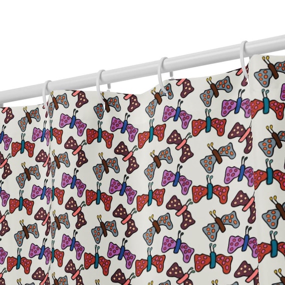 Butterfly Shower Curtain, Colorful Nature Bathroom Decor, Whimsical Cottagecore Bath, Bright Artistic Home