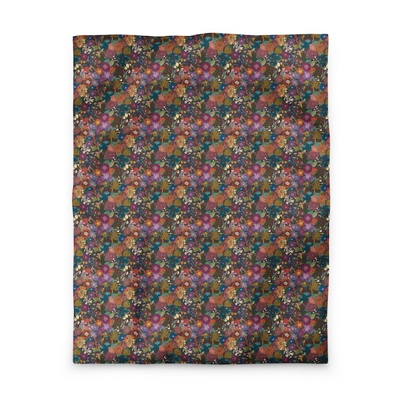 Floral Duvet Cover, Colorful Boho Bedding, Vintage Style Comforter Cover, Maximalist Bedroom Decor